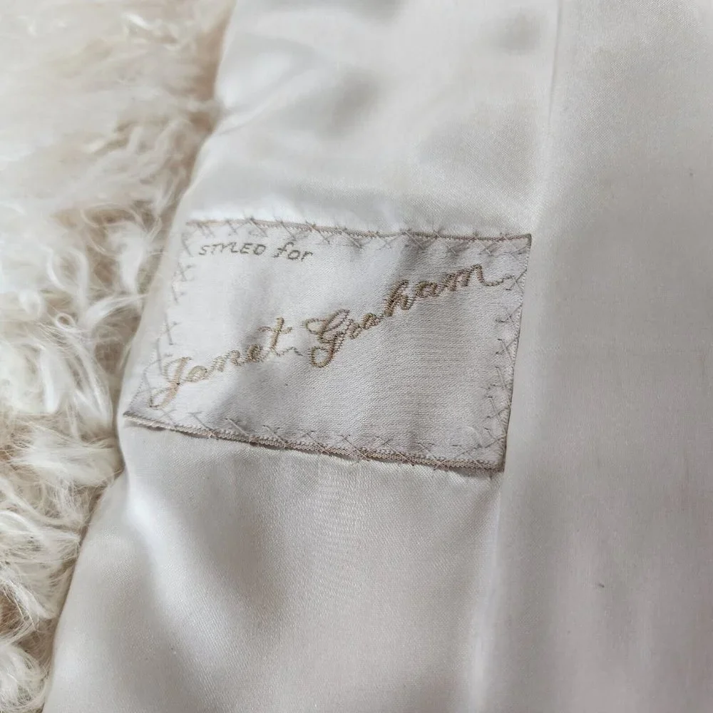 Vintage Genuine Shearling Mongolian Lamb Fur Shag Curly Ivory Long Coat 70's - Picture 14 of 16